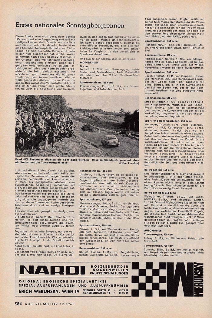 1965 AM 12 Bergrennen Sonntagberg Klut Lippi Strop Ergebn 700px
